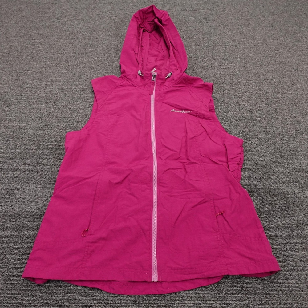 Eddie Bauer Vest Womens Large Pink Hooded Travex Full Zip Lightweight Outdoor